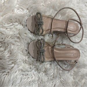 TOP Moda Beige Strappy Heels with Bow Accent